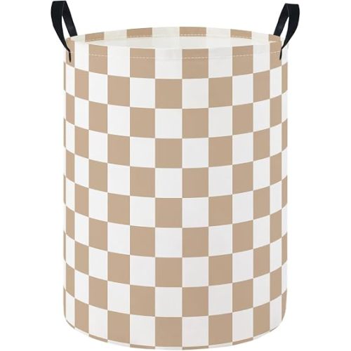 Baby Laundry Hamper Basket Baby Hamper for Nursery Boy and Girl Cute Storage Bin Organizer Boho Room Decor(Brown Checkered)