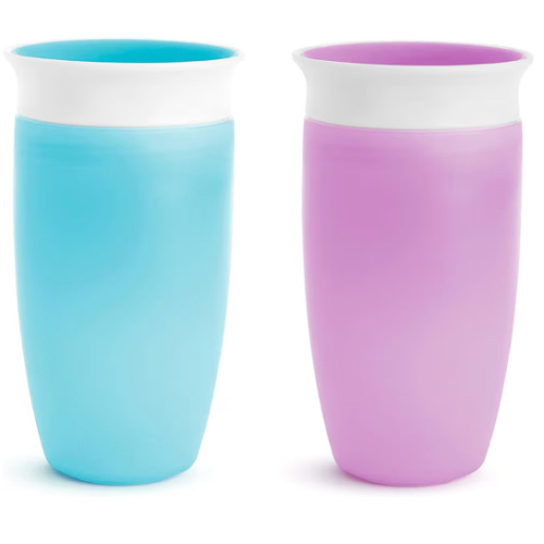 Munchkin Sippy Cups for Toddlers 1-3, Spill Proof Miracle 360 Cup, 10 Ounce, 2 Pack, Blue/Purple