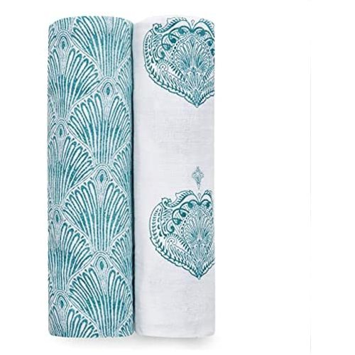 aden + anais Swaddle Blanket, Boutique Muslin Blankets for Girls & Boys, Baby Receiving Swaddles, Ideal Newborn & Infant Swaddling Set, Perfect Shower Gifts, 2 Pack, Teal