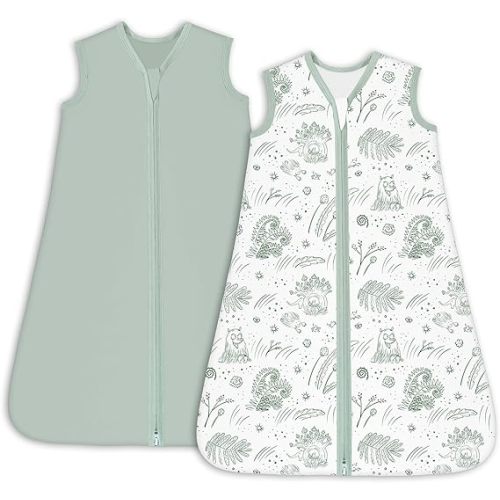 Looxii Baby Sleep Sack 6-12 Months 2 Pack 100% Cotton Baby Wearable Blanket with Double Zipper 0.5TOG Toddler Sleeping Bag - Medium - 0.5 TOG - Green Grass
