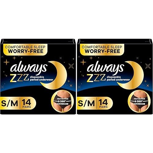Always ZZZ Overnight Disposable Period Underwear for Women Small/Medium, 360° Coverage for Worry-Free Nights,14 Count (Pack of 2)