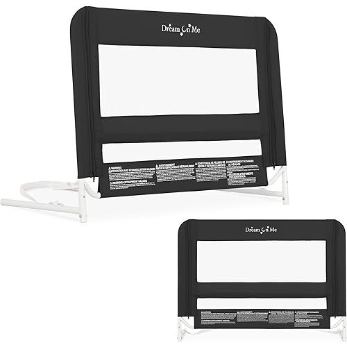 Dream On Me Mesh Security Bed Rail – Toddler Safety Guard with Breathable mesh, Reinforced Anchor System, Lightweight, Portable, fits Adult Twin-Size beds, Black