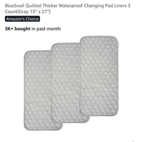 BlueSnail Quilted Thicker Waterproof Changing Pad Liners 3 Count(Gray 13” x 27”)