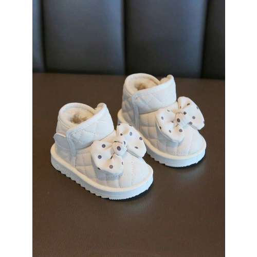 1 Pair Toddler Bow Decor Synthetic Leather Round Toe Mid-Top Hook And Loop Closure Flat Heel Cute Infant/Toddler Boots, Suitable For Winter Indoor/Outdoor, Choose Size Based On Actual Foot Length | SHEIN USA
