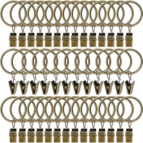 40 Pack Curtain Rings with Clips, Drapery Clips with Rings, Drapes Rings 1.26 in Interior Diameter, Fits up to 1 in Curtain Rod, Bronze