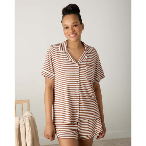 Chestnut Brown Stripe Women's Pajama Set | Little Sleepies