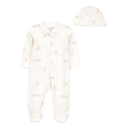 Baby Boy 2-Piece 2-Way Zip Sleep & Play & Cap Set - Cream