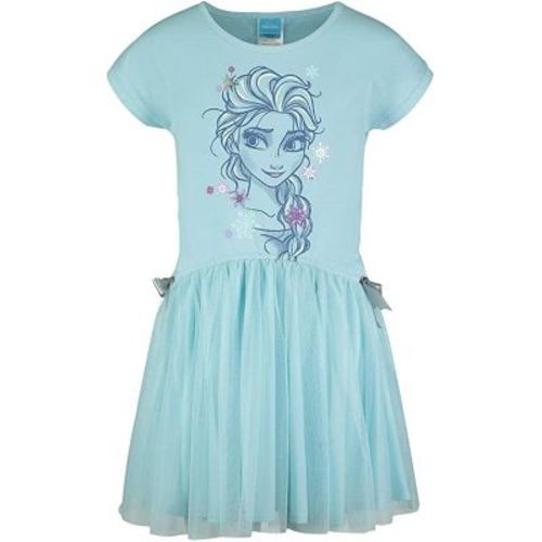 Disney Frozen Toddler Girls' Glitter Short Sleeve Knit and Tulle Graphic T-Shirt Dress Elsa Light Blue 3T