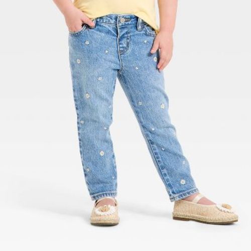 Baby Girls' Daisy Embroidered Straight Leg Denim Pants - Cat & Jack™ Medium Wash 12M