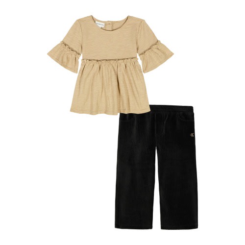 Ruffle Short Sleeve Peplum Top & Pants Set