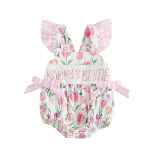 Bonangber Newborn Baby Girl Summer Clothes Flower Letters Print Fly Sleeve Bow Romper Infant Bodysuit Cute Daddys Girl Outfit