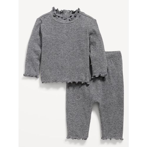Plush-Knit Lettuce-Edge Top and Pants Set for Baby