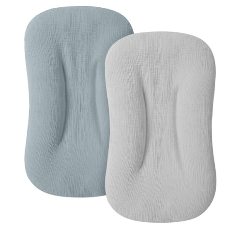 MairMore Muslin Baby Cover for Newborn, Soft and Breathable 100% Cotton Lounger Slipcover Neutral, Pack of 2(Blue, Grey)