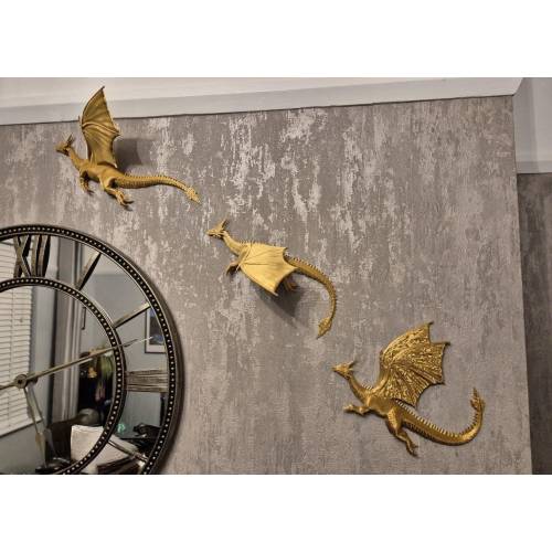 Silk Gold Dragon Wall Art: Fantasy Bookshelf Decor (Set of 3)