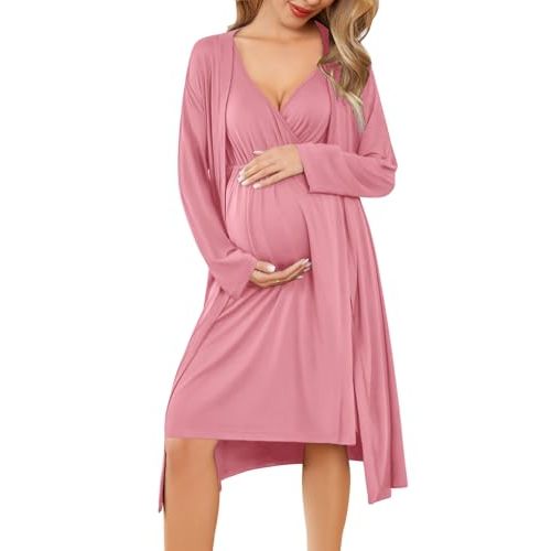 Ekouaer Maternity Nursing Gown and Robe Set Labor Delivery Nursing Nightgowns for Breastfeeding Pregnancy Clothes