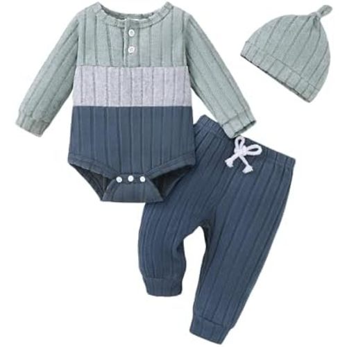 Renotemy Preemie Newborn Baby Boy Clothes Ribbed Knitted Long Sleeve Rompers Fall Winter Outfits Pants Sets Gifts for Boys