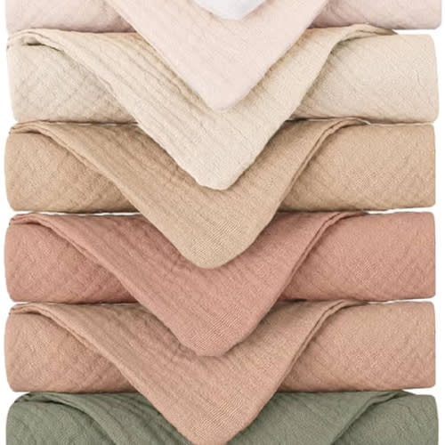Konssy Baby Muslin Washcloths 7-Pack, 100% Cotton Baby Bath Washcloths, Soft & Absorbent Wash Cloths and Burp Cloths for Newborn Kids Girls & Boys, 11x11 inches