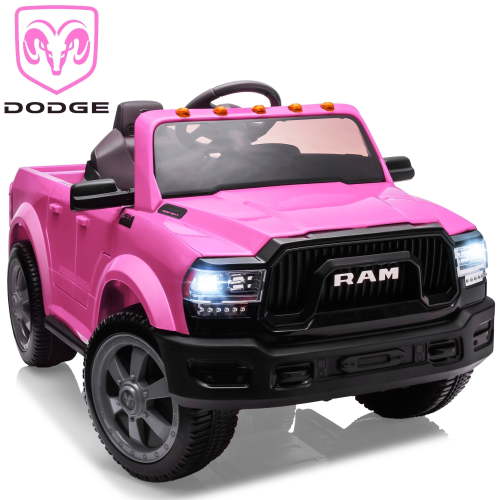 Dodge RAM Ride on Car, 12V Powered Ride on Toy with Remote Control, Rear Wheel Suspension, 5 Point Safety Belt, MP3 Player, Bluetooth, LED Lights, Electric Vehicles for 3-8 Years Boys Girls, Pink
