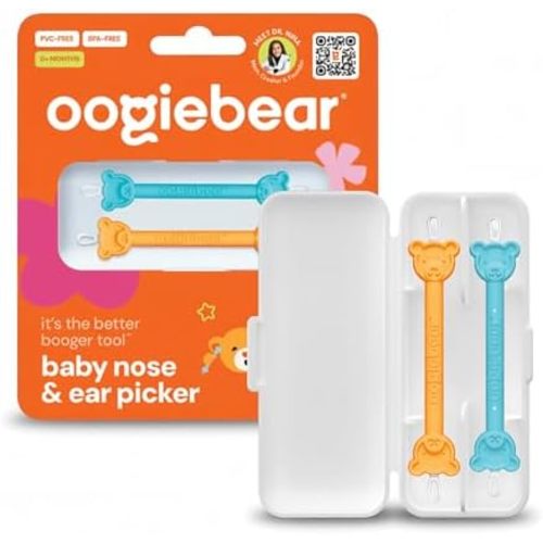oogiebear Baby Nose & Ear Picker with Travel Case, 3 Pieces, Orange & Blue