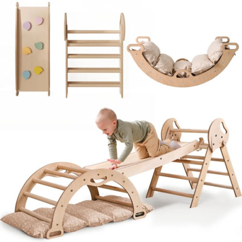 4in1 Montessori Climbing Set: Pikler Triangle, Arch, Slide Board, and