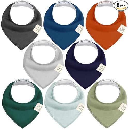 8-Pack Organic Baby Bandana Bibs for Boys, Girls - Super Absorbent Triangle Baby Bibs for Drooling and Teething Infant, 100% Cotton Extra Soft for Newborn, Infant 0-36 Months (Hunter)