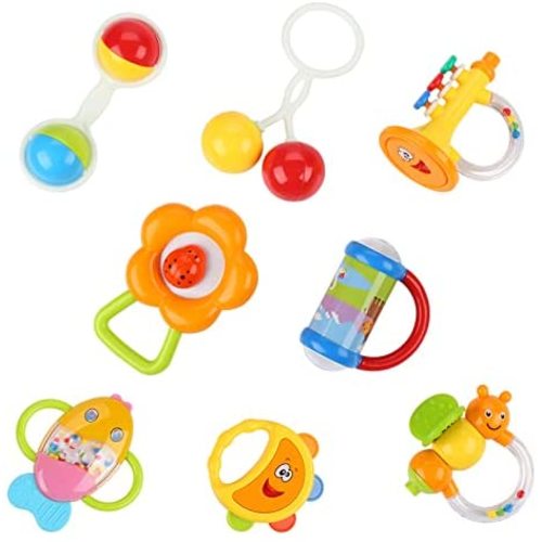 8 Pcs Baby Toys Sets Rattles Toys for Babies 6-12 Months Baby Teething Toys Sensory Teether Newborn Toys for Baby Girl and Baby Boy Infant Toys Gifts for 0-6-12 Months