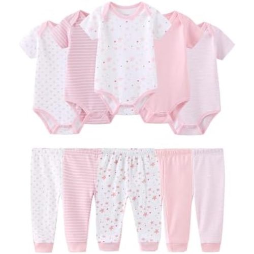 Baby Girl Bodysuit and Pant Set Cotton Ribbed Mix Summer Infant Girls Clothes Outfits 0-12 Month