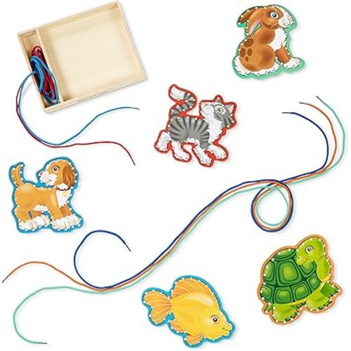 Melissa & Doug Lace and Trace Activity Set: Pets - 5 Wooden Panels and 5 Matching Laces