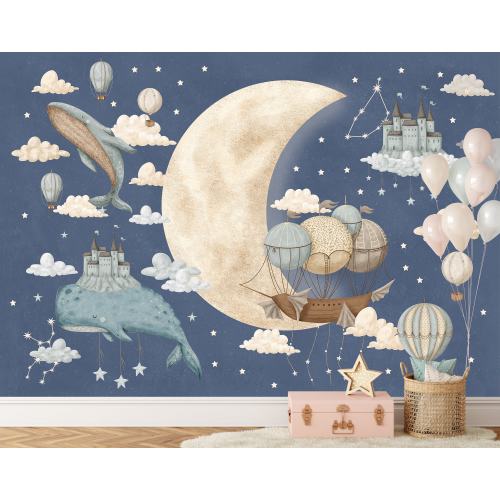 moon and stars nursery wall mural Night sky constellations wallpaper for kids room