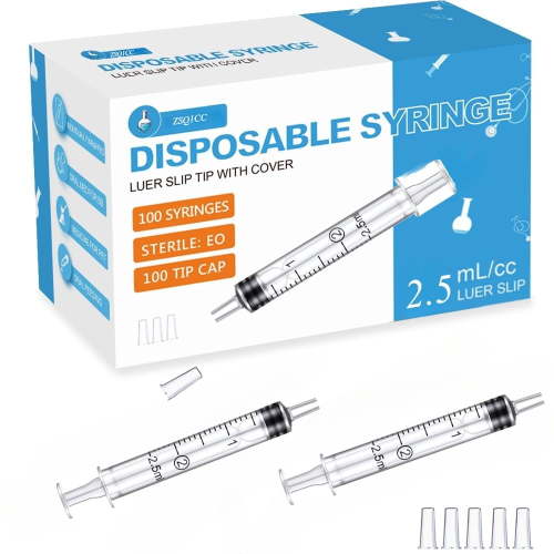 100 Pack 1ml /1cc Syringe with Cap Oral Syringes without needle for Liquid Measuring, Scientific Labs, Feeding Small Pets, Medical Student, Oil or Glue Applicator-Individually Sealed, Luer Slip