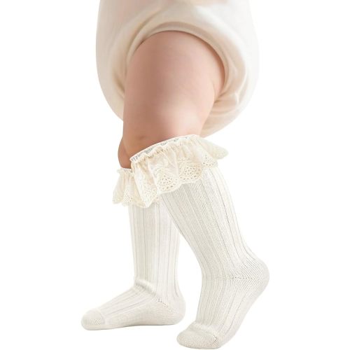 Zando Baby Girls Knee High Socks with Ruffles, Soft Cotton Long Tube Ruffle Socks for Preemie Infant Newborn Toddler 0-4T