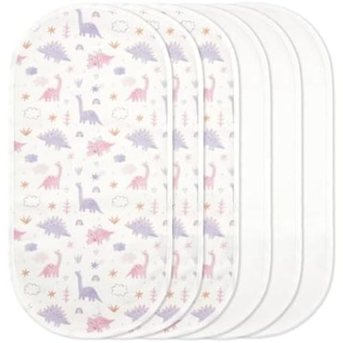 TILLYOU Waterproof Changing Pad Liners 6 Pack, 100% Cotton Reusable Cloth Diaper Liners, Dinosaur