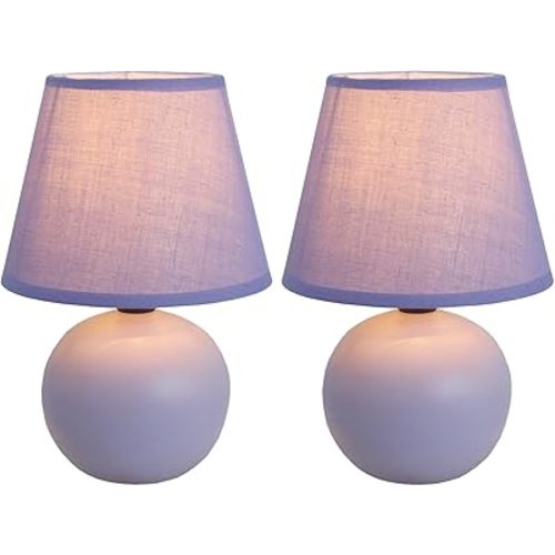 Simple Designs LT2008-PRP-2PK Mini Ceramic Globe Table Lamp Set, Purple, 2 Count