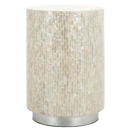 SAFAVIEH Home Collection Scarlett Natural & Silver Capiz Shell Round Accent Table (Fully Assembled)