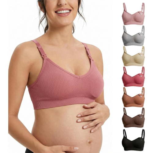 Nursing Bra 7 Pack, Seamless Wireless Maternity Bra, V-Neck Sleep Bra for Breastfeeding with Extenders