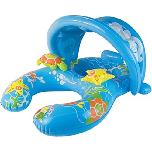 Poolmaster Mommy & Me Baby Pool Float with Sun Shade, Infant and Toddler Swim Float for Ages 8–24 Months, Dual Ring Shared Swim Design with Drop Seat for Comfort and Safety