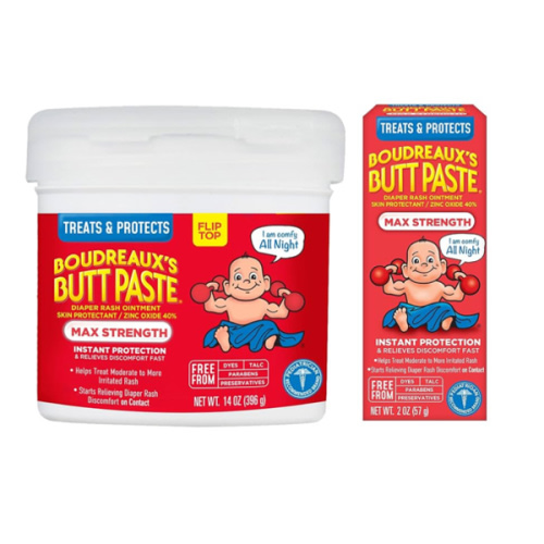Boudreaux's Butt Paste Maximum Strength Diaper Rash Cream, Ointment for Baby, 2 oz Tube & 14 oz Jar