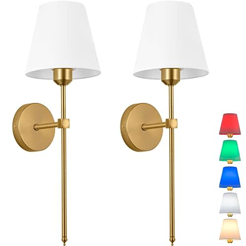 jengush Wall Sconces Battery Operated Lights Set of 2, No Wiring Required for Installation, Remote Control Light Dimmable, Farmhouse Lamp Bedroom Mirror Living Room ( Color : Gold )
