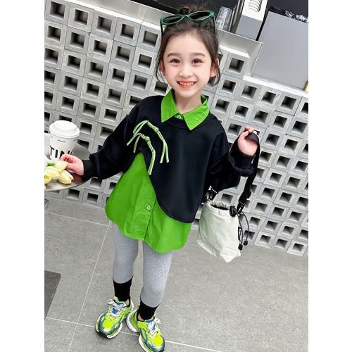 3-4T Girls' Autumn Halloween & Christmas Two-Piece Set: Asymmetric Patchwork Top And Long PantsMade Of Comfortable, Light Beige-friendly Fabric with Slight Elasticity, Suitable for Girls Aged 3-10 for Campus Casual Outfits When Going Out., Perfect for Out