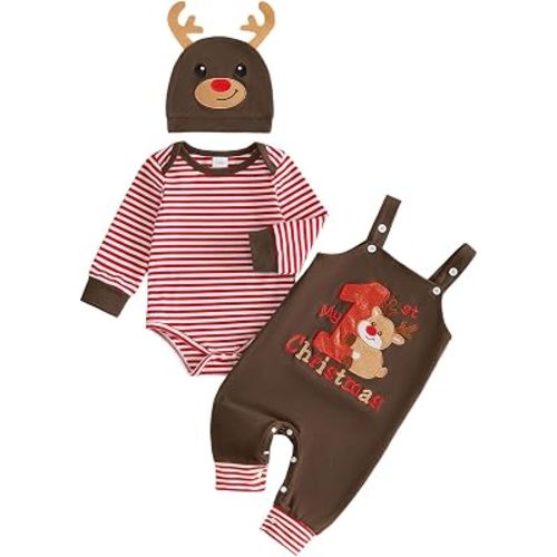 Newborn Baby Boy 1st Halloween Outfit Stripe Long Sleeve Romper Pumpkin Overall Pants Hat Set 3Pcs Fall Clothes