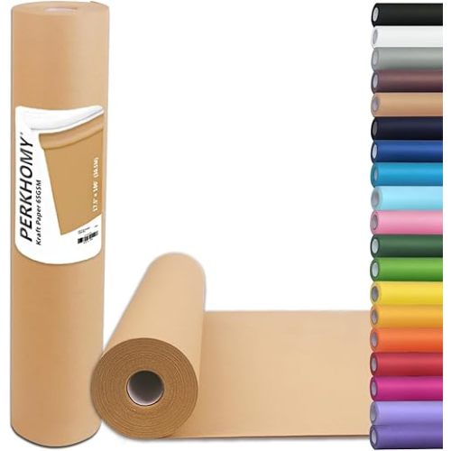 PerkHomy Brown Kraft Paper Roll 17.5" x 1,200" (100') for Gift Wrapping Bulletin Board Craft Art Bouquet Flower Packing Valentines Easel Moving Shipping Floor Poster Covering Table 70GSM 50LB