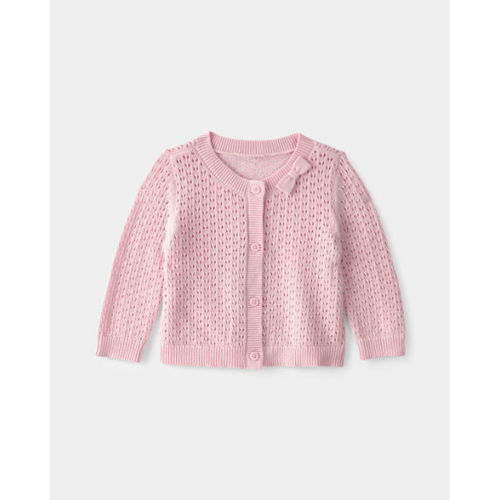 Baby Girl Bow Pointelle Button-Up Cardigan Sweater - Pink - OshKosh B'gosh | Carter's
