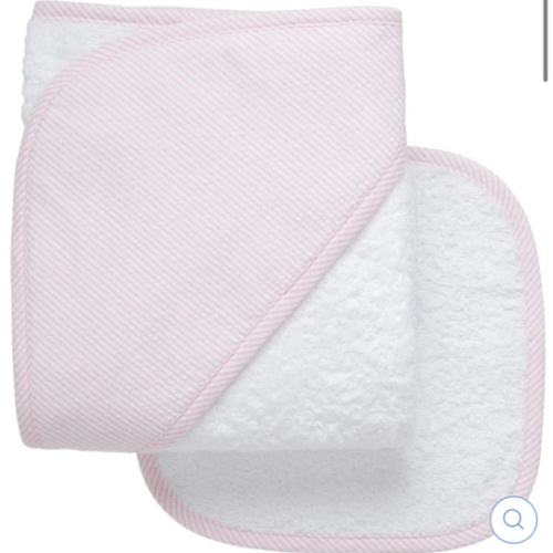 Pink Seersucker Stripe Hooded Towel & Washcloth Set