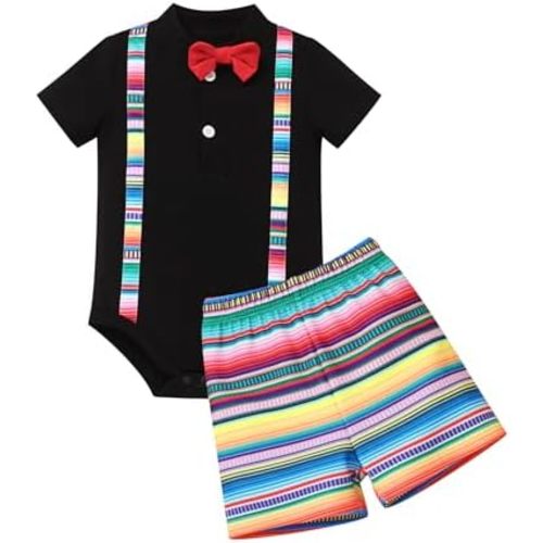 IBTOM CASTLE Newborn Baby Boy Mexican Outfits Short Sleeve Romper + Shorts Traditional Folk Cinco De Mayo Fiesta 2pcs Set