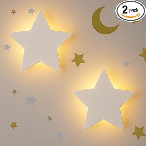 KALEOLI Star Wall Lights 2 Pack – Dimmable & Rechargeable for Kids & Baby Room Decor – Made for Bedtime Routines (Moon & Star Decals Included)