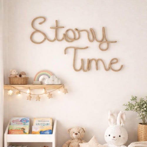 Knitted Wire Story Time Sign | Custom Nursery Decor | Book Corner Decor