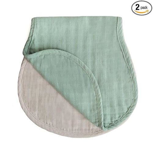 mushie Muslin Baby Burp Cloths | 100% Organic Cotton, Set of 2 (Roman Green/Fog)
