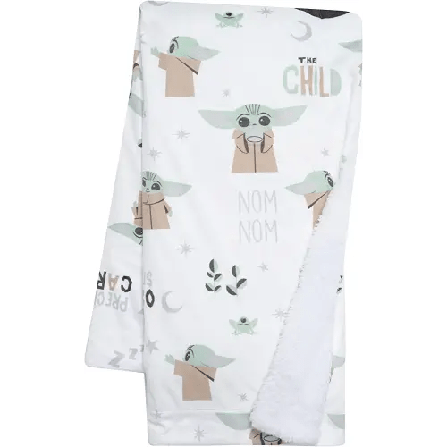 Lambs & Ivy Star Wars The Child/Baby Yoda/Grogu White Minky/Fleece Baby Blanket