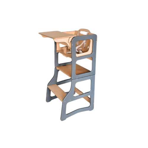 Montessori 4-in-1 Wooden Toddler Tower | Adjustable Step Stool, Feeding High Chair, Convertible Table & Indoor Slide