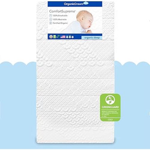 ORGANICDREAM ComfortSupreme Crib Mattress - 100% Breathable Proven to Reduce Suffocation Risk, 100% Washable, Baby + Toddler Bed, GREENGUARD Certified, Hypoallergenic - Deluxe 6" Thick - White